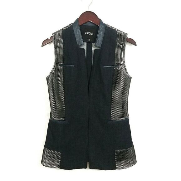 RAOUL Perforated Open Vest Blazer Denim Blue Sz 6 - Picture 1 of 6